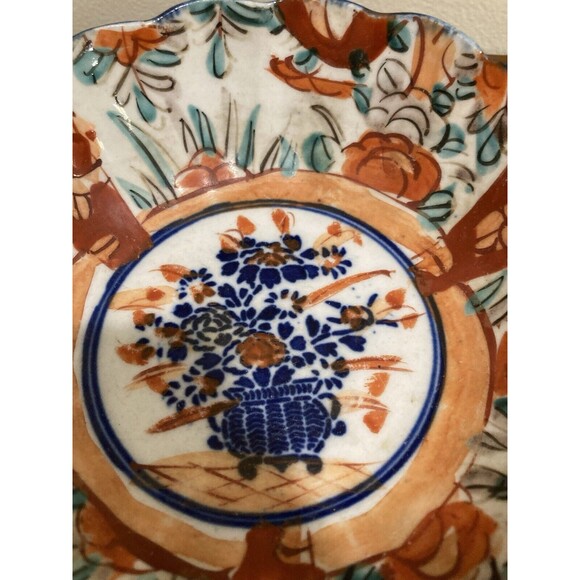 Vintage Japanese Imari Bowl Porcelain Round Scalloped Edges Pedestal 6" x 2.5" - Picture 6 of 15